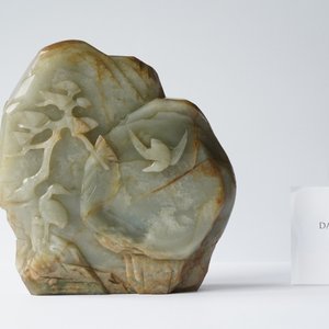 Een Chinees berglandschap met herten en kraanvogels in celadon en roestkleurige jade, Qing — foto 9