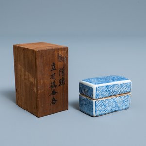 Een Chinees blauw-wit ko-sometsuke dekseldoosje voor de Japanse markt, Transitie periode — foto 1