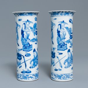 Een Chinees blauw-wit vijfdelig kaststel, Kangxi merk, 19e eeuw — foto 8