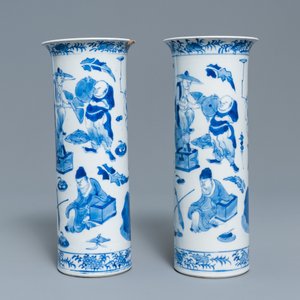 Een Chinees blauw-wit vijfdelig kaststel, Kangxi merk, 19e eeuw — foto 9