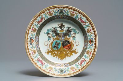 Een Chinees bord voor de Belgische markt met de wapens van Bistrate en Proli, Qianlong, ca. 1736