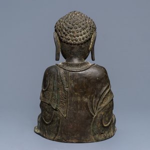Een Chinees bronzen model van Amithaba Buddha, Ming — foto 3