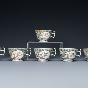 Een Chinees Canton famille verte 14-delig theeservies in presentatiekoffer, 19e eeuw — foto 12