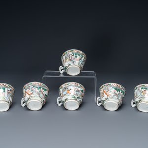 Een Chinees Canton famille verte 14-delig theeservies in presentatiekoffer, 19e eeuw — foto 15