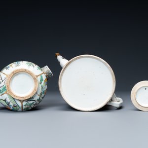 Een Chinees Canton famille verte 14-delig theeservies in presentatiekoffer, 19e eeuw — foto 21