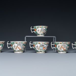 Een Chinees Canton famille verte 14-delig theeservies in presentatiekoffer, 19e eeuw — foto 10