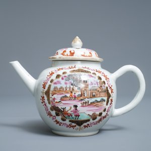 Een Chinees famille rose 17-delig theeservies in Meissen-stijl met verguld decor, Qianlong — foto 16