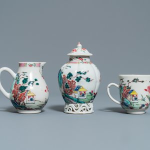 Een Chinees famille rose 27-delig theeservies met landschapsdecor, Yongzheng/Qianlong — foto 22