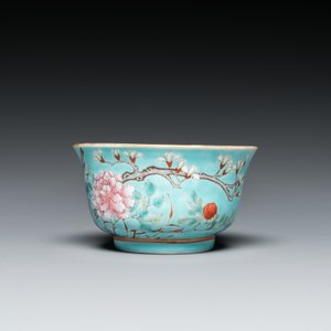 Een Chinees famille rose bord en bijhorende kom met turquoise fondkleur, Guangxu merk en periode — foto 7