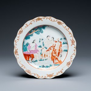 Een Chinees famille rose exportporseleinen bord met 'Het oordeel van Paris', Qianlong — foto 1