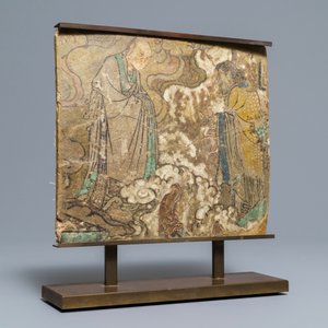 Een Chinees fresco fragment op beschilderd plaaster, Yuan/Ming — foto 2