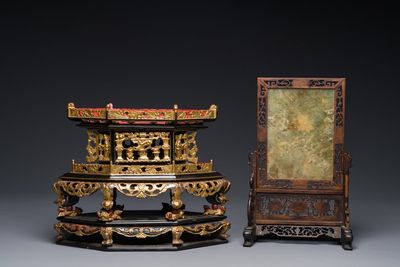 Een Chinees houten tafelscherm met edelstenen en een altaarstuk of 'chanab' voor de Straits of Peranakan markt, 19/20e eeuw — foto 2