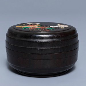 Een Chinees houten zegelwasdoosje met inlegwerk en inscriptie, 18/19e eeuw — foto 8