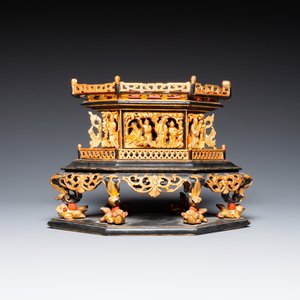 Een Chinees lakwerk altaarstuk of 'chanab' voor de Straits of Peranakan markt met verguld decor, 19/20e eeuw — foto 12