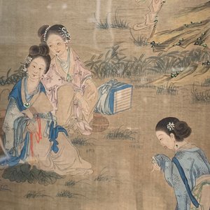 Een Chinees met parelmoer ingelegd houten kamerscherm met beschilderde zijde, 19e eeuw — foto 33