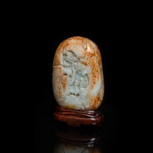 Een Chinees snijwerk in celadon en roestkleurige jade, Qing — foto 1