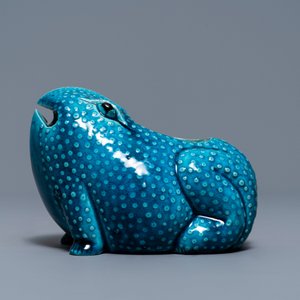Een Chinees turkoois model van een kat, een pad en een blauw-witte snuiffles, Kangxi en 19e eeuw — foto 5