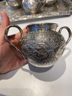 Een Chinees vierdelig zilveren theeservies op plateau, Tu Mao Xing 塗茂興 merk, 19e eeuw — foto 3