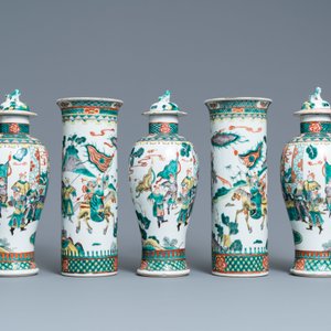 Een Chinees vijfdelig famille verte kaststel, Kangxi merk, 19e eeuw — foto 2