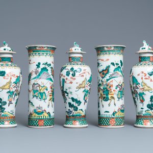 Een Chinees vijfdelig famille verte kaststel, Kangxi merk, 19e eeuw — foto 3