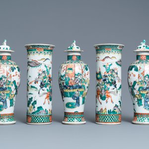 Een Chinees vijfdelig famille verte kaststel, Kangxi merk, 19e eeuw — foto 6