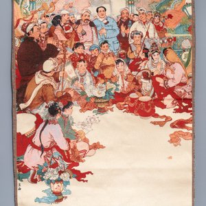 Een Chinees wandtapijt met Culturele Revolutie decor, 3e kwart 20e eeuw — foto 1