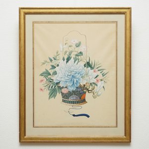 Een Chinese aquarel met een bloemenmand, Canton, 2e helft 19e eeuw — foto 4