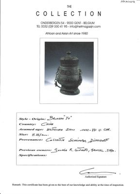 Een Chinese archaïsche rituele bronzen 'you' wijnkan met deksel in Westelijke Zhou-stijl, Ming — foto 1