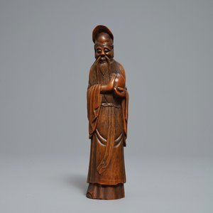Een Chinese bamboe houten figuur van Shoulao, Qianlong/Jiaqing — foto 2