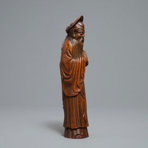 Een Chinese bamboe houten figuur van Shoulao, Qianlong/Jiaqing — foto 5