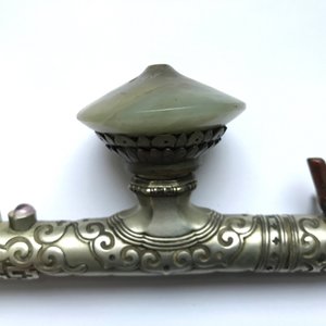 Een Chinese bamboe opiumpijp met jade en half-edelstenen bezet, 19e eeuw — foto 15