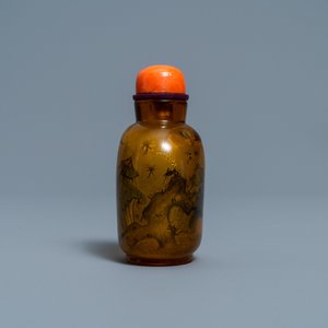 Een Chinese binnenin beschilderde glazen snuiffles met sprinkhanen, toegeschreven aan Xue Shaofu, ca. 1900 — foto 4