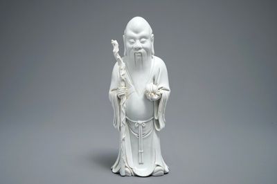 Een Chinese blanc de Chine figuur van Shou Lao, 19/20e eeuw