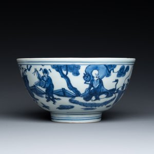 Een Chinese blauw-witte 'Acht onsterfelijken' kom, Jiajing merk en periode — foto 2