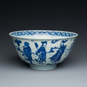Een Chinese blauw-witte 'Acht onsterfelijken' kom, Wanli merk en periode — foto 2