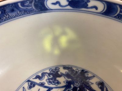 Een Chinese blauw-witte 'Acht paarden van Mu Wang' kom, Kangxi — foto 9