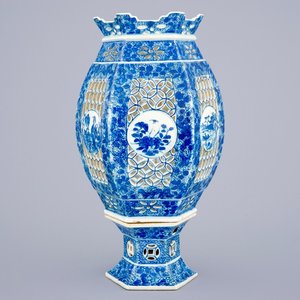 Een Chinese blauw-witte ajour bewerkte lantaarn op voet, 19e eeuw — foto 1