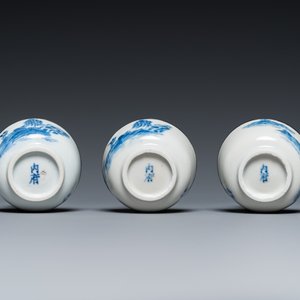 Een Chinese blauw-witte 'Bleu de Hue' schotel met drie koppen voor de Vietnamese markt, Noi Phu merk, 19e eeuw — foto 9