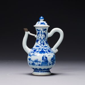 Een Chinese blauw-witte dekselkan met een visser en een houthakker, Transitie periode — foto 1