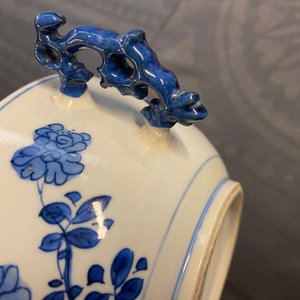 Een Chinese blauw-witte dekselkom met floraal decor, Kangxi — foto 15
