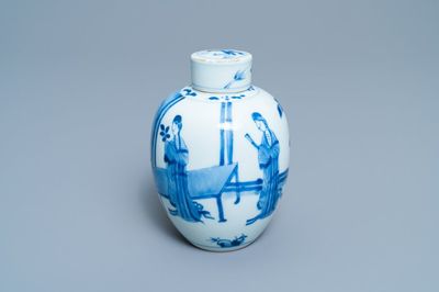 Een Chinese blauw-witte dekselpot, Chenghua merk, Kangxi