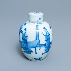 Een Chinese blauw-witte dekselpot, Chenghua merk, Kangxi — foto 1