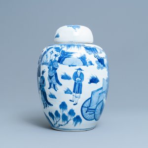 Een Chinese blauw-witte dekselpot met figuren in een landschap, 19e eeuw — foto 4