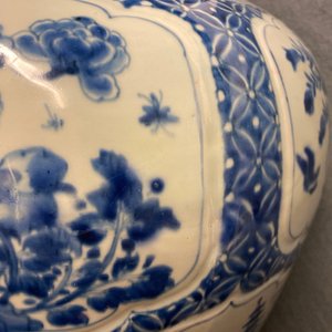 Een Chinese blauw-witte dekselvaas met bloemen en landschappen, Kangxi — foto 28
