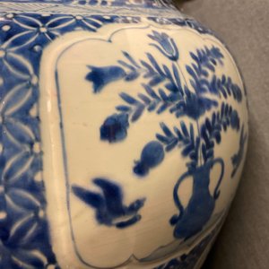 Een Chinese blauw-witte dekselvaas met bloemen en landschappen, Kangxi — foto 30