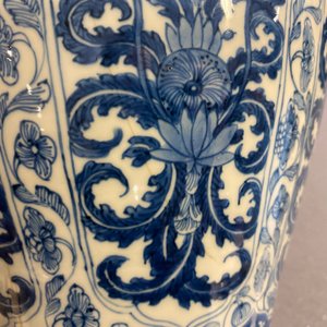 Een Chinese blauw-witte dekselvaas met floraal decor, Kangxi — foto 19