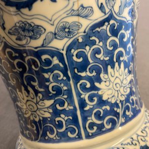 Een Chinese blauw-witte dekselvaas met floraal decor, Kangxi — foto 23