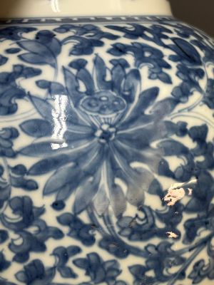 Een Chinese blauw-witte dekselvaas met lotusslingers, Kangxi — foto 14