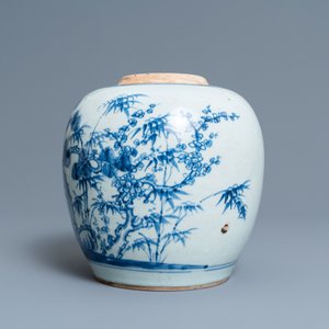 Een Chinese blauw-witte 'Drie vrienden van de winter' pot, Kangxi — foto 5