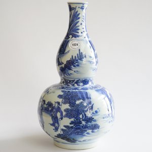 Een Chinese blauw-witte dubbele gourde vaas, Transitie periode, 1620-1683 — foto 9